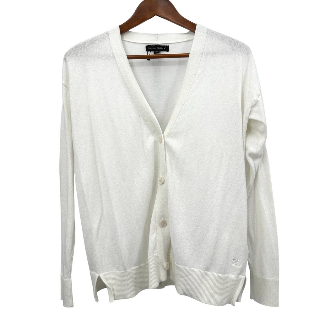 Banana Republic Cardigan Sweater Lightweight Ivory Cotton Blend Women's Medium